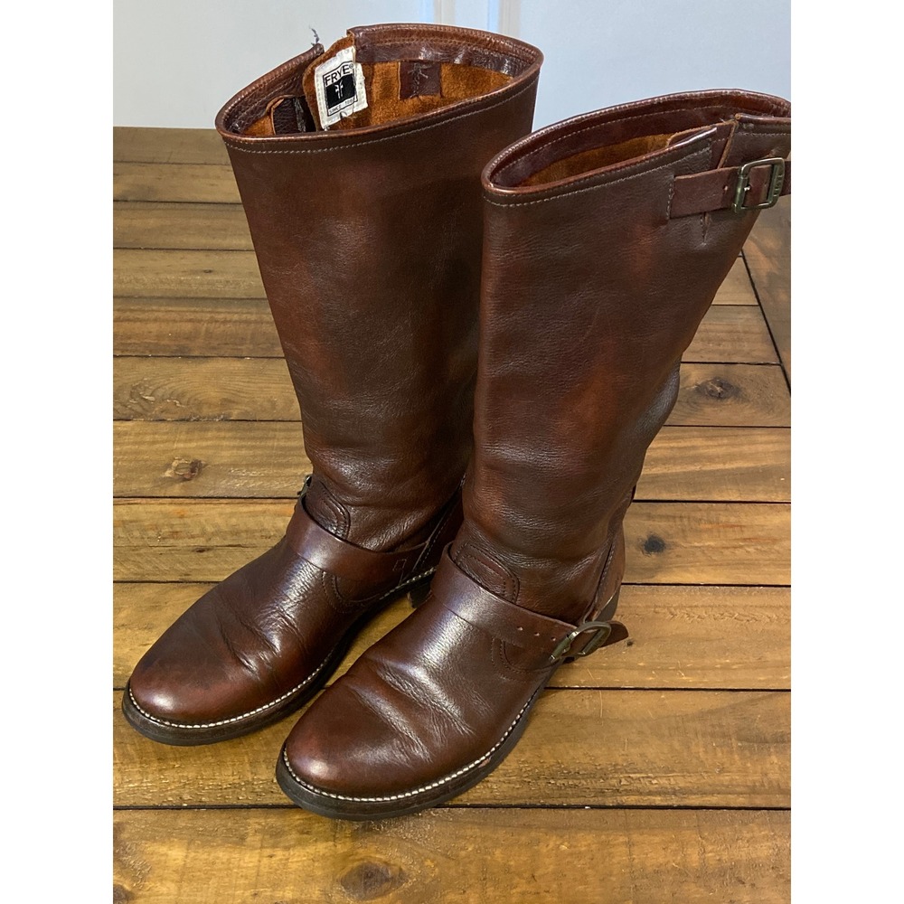 FRYE Veronica Slouch Brown Leather Engineer Moto Boots Womens Size 6 B 77607